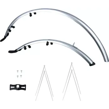 Blatník na kolo sada blatníků přední/zadní pro použití na kola/pneumatiky 700C, OXFORD (stříbrné, šířka 41 mm, včetně kotvících vzpěr)