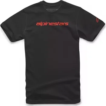 tričko LINEAR WORDMARK TEE, ALPINESTARS (černá/červená fluo, vel. M)
