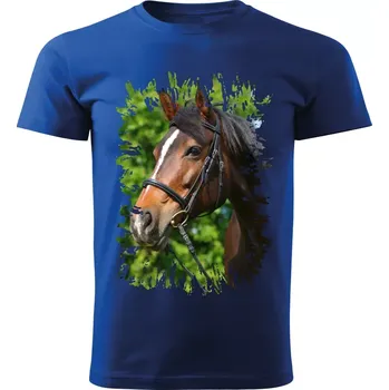 Pánské tričko Pánské tričko s koněm , kůň vzor 453 modré 4XL (Pánské trička s koňskou hlavou , koněm , koňmi , kůň)