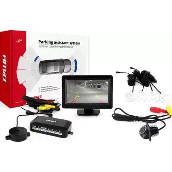 Parkovací asistent AMIO asistenty parkování TFT01 4,3" s kamerou HD-305 LED 4-senzorové bílé