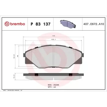 Brzdová destička BREMBO Sada brzdových doštiček P83 137