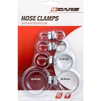 Průmyslová sponka 4CARS KOVOVÉ SPONY NA HADICE ŠROUBOVACÍ SADA 8KS OD 12MM DO 60MM