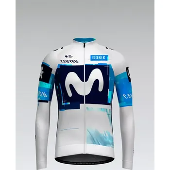cyklistický dres GOBIK Cyklistický dres s dlouhým rukávem zimní - HYBER MOVISTAR TEAM 2025 - bílá/modrá/světle modrá 2XL