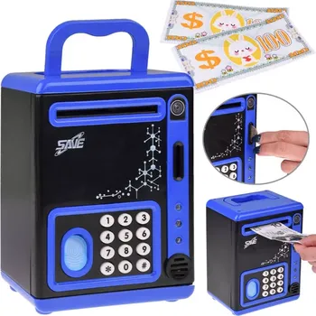 Pokladnička Mini Bank trezor 18,5 x 13 x 11 cm modrý/černý