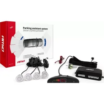 Parkovací asistent AMIO asistenty parkování LED 4-senzorové, stříbrné