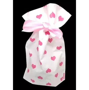 Dárkový sáček se srdíčky s atlasovou stuhou