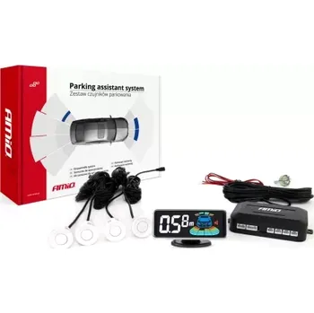 Parkovací asistent AMIO asistenty parkování LED-GRAF 4-senzorové, bílé