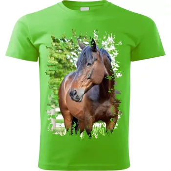 Pánské tričko Pánské tričko s koněm , kůň vzor 451 zelené 4XL (Pánské trička s koňskou hlavou , koněm , koňmi , kůň)