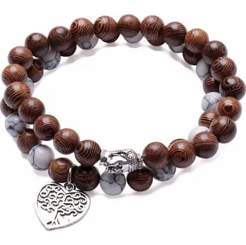 Náramek Sada náramků z dřevěných korálků a howlitu obvod cca 16 až 23 cm