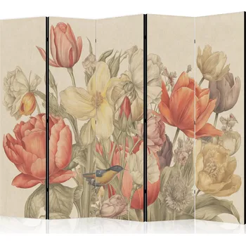 Paraván Paraván - Kytice s tulipány - barevné květiny na světlém pozadí - ilustrace Velikost: 225x172 cm, Provedení: Jednostranný