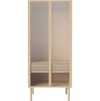 Komoda Bolia Skříň Cana se skleněnými dveřmi, white oiled oak