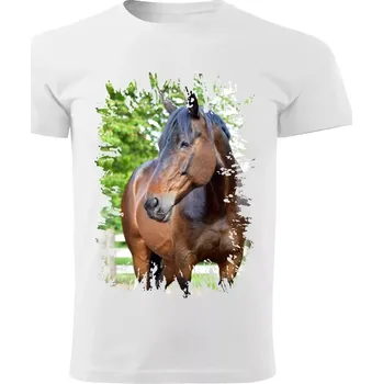 Pánské tričko Pánské tričko s koněm , kůň vzor 451 bílé 5XL (Pánské trička s koňskou hlavou , koněm , koňmi , kůň)