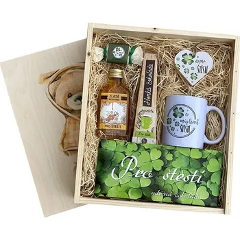 Víno BOHEMIA GIFTS Dárková dřevěná bedna - Pro štěstí XL