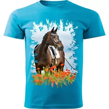 Dětské tričko s koněm koňská hlava vzor 456 tyrkysové 158 (dětské tričko s koňskou hlavou , kůň , koně )