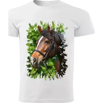 Pánské tričko s koněm , kůň vzor 453 bílé 5XL (Pánské trička s koňskou hlavou , koněm , koňmi , kůň)