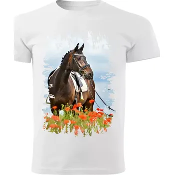Pánské tričko Pánské tričko s koněm , kůň vzor 456 bílé 4XL (Pánské trička s koňskou hlavou , koněm , koňmi , kůň)
