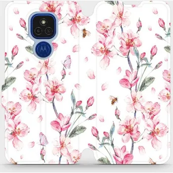 Pouzdro na mobilní telefon Flipové pouzdro Mobiwear na mobil Motorola Moto E7 Plus - M124S Růžové květy - VÝPRODEJ (Parádní flip obal, kryt, pouzdro Mobiwear na mobil Motorola Moto E7 Plus s motivem M124S Růžové květy)
