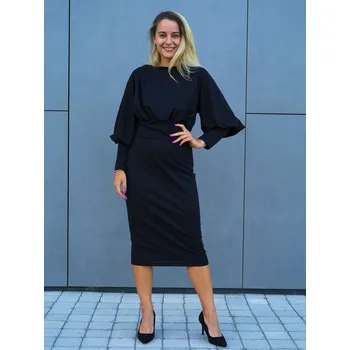 Dámské šaty BudesIN Černé elegantní šaty Carla s atypickým rukávem Velikost: XXL
