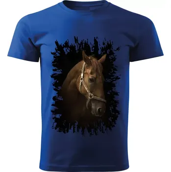Pánské tričko Pánské tričko s koněm , kůň vzor 457 modré XXL (Pánské trička s koňskou hlavou , koněm , koňmi , kůň)