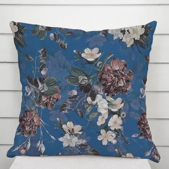 Povlak na dekorativní polštářek Dekorační povlak na polštář TF-061 Květiny na modrém 35 x 45 cm
