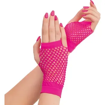 Karnevalový doplněk Retro neonové síťované rukavice - růžové