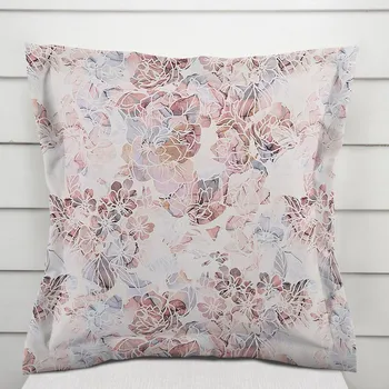 Povlak na polštářek Dekorační povlak na polštář s lemem Rongo RGP-501 Růžovo-fialkové květy na bílém 30 x 50 cm