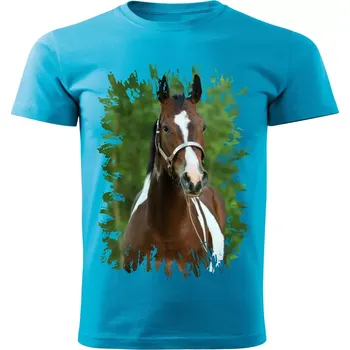 Pánské tričko Pánské tričko s koněm , kůň vzor 458 tyrkysové M (Pánské trička s koňskou hlavou , koněm , koňmi , kůň)