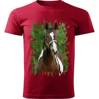 Pánské tričko Pánské tričko s koněm , kůň vzor 458 červené M (Pánské trička s koňskou hlavou , koněm , koňmi , kůň)