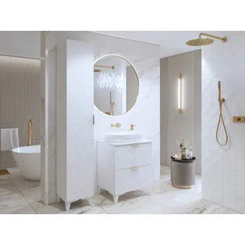 Koupelnový nábytek NALLON koupelnová sestava 2 se skříňkou pod umyvadlo 60 cm, na nožkách, bílá/bílé pyramidky + vyzvednutí ZDARMA