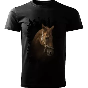 Pánské tričko Pánské tričko s koněm , kůň vzor 457 černé 3XL (Pánské trička s koňskou hlavou , koněm , koňmi , kůň)