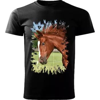 Pánské tričko Pánské tričko s koněm , kůň vzor 452 černé 4XL (Pánské trička s koňskou hlavou , koněm , koňmi , kůň)