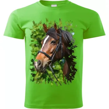 Dívčí tričko Dětské tričko s koněm koňská hlava vzor 453 zelené 110 (dětské tričko s koňskou hlavou , kůň , koně )