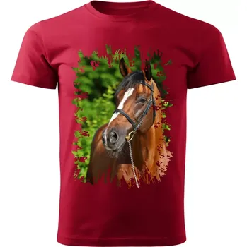 Pánské tričko Pánské tričko s koněm , kůň vzor 455 červené (Pánské trička s koňskou hlavou , koněm , koňmi , kůň)