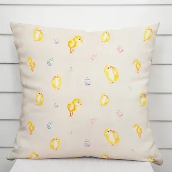 Povlak na polštářek Velikonoční dekorační povlak na polštář TF-074 Kuřátka a kraslice na béžovém 50 x 50 cm