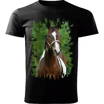Pánské tričko Pánské tričko s koněm , kůň vzor 458 černé 4XL (Pánské trička s koňskou hlavou , koněm , koňmi , kůň)