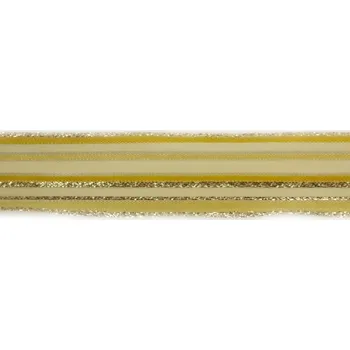 Stuha Plátnová stuha s monofilem, metaloplastem a drátem, 25 mm, okrová