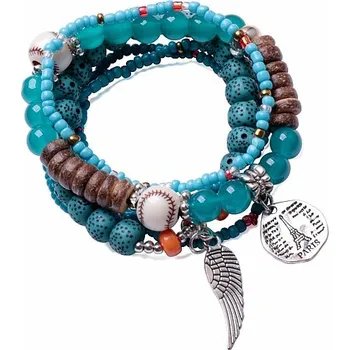 Náramek Sada pěti módních náramků v tyrkysovém tónu unisex obvod cca 16 až 23 cm