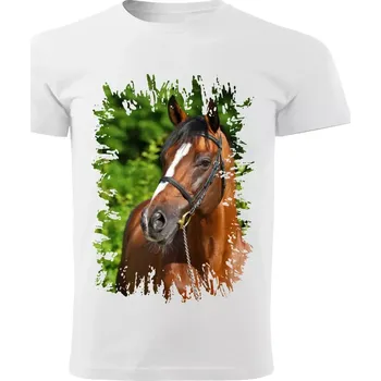 Pánské tričko Pánské tričko s koněm , kůň vzor 455 bílé 4XL (Pánské trička s koňskou hlavou , koněm , koňmi , kůň)