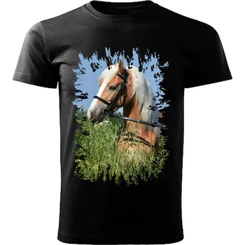 Pánské tričko Pánské tričko s koněm , kůň vzor 454 černé S (Pánské trička s koňskou hlavou , koněm , koňmi , kůň)