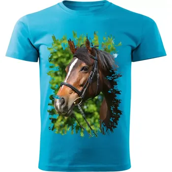 Pánské tričko Pánské tričko s koněm , kůň vzor 453 tyrkysové XL (Pánské trička s koňskou hlavou , koněm , koňmi , kůň)