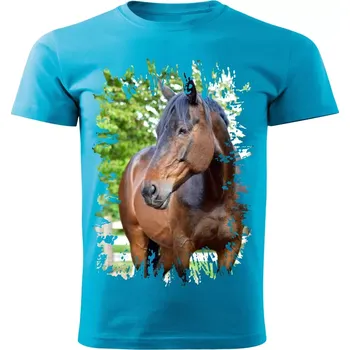 Pánské tričko Pánské tričko s koněm , kůň vzor 451 tyrkysové XXL (Pánské trička s koňskou hlavou , koněm , koňmi , kůň)