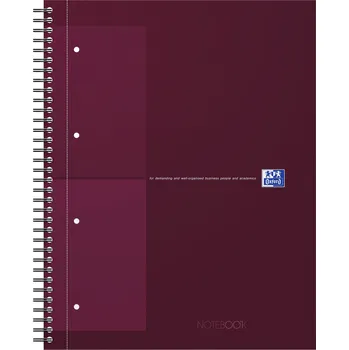 Blok spirálový Oxford International Notebook A4+, 80 listů, čtvereček, čevený