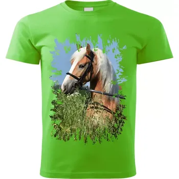 Pánské tričko Pánské tričko s koněm , kůň vzor 454 zelené 4XL (Pánské trička s koňskou hlavou , koněm , koňmi , kůň)