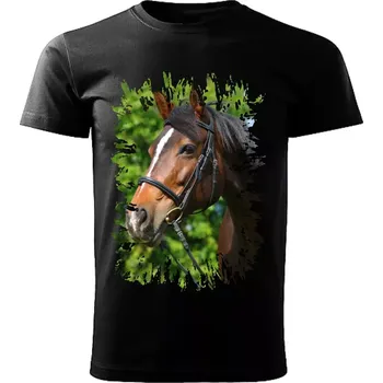 Pánské tričko Pánské tričko s koněm , kůň vzor 453 černé 4XL (Pánské trička s koňskou hlavou , koněm , koňmi , kůň)