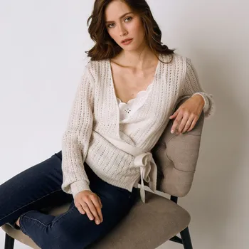 Dámský svetr Ažurový zavinovací svetr režná 42/44