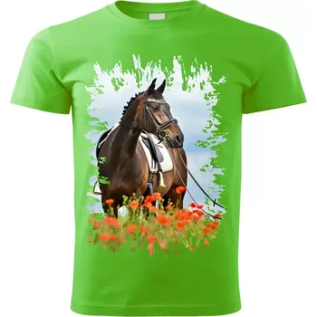 Pánské tričko s koněm , kůň vzor 456 zelené 4XL (Pánské trička s koňskou hlavou , koněm , koňmi , kůň)