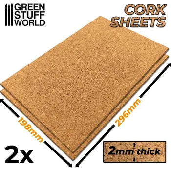 Green Stuff World Cork Sheet in 2mm x2 - korkové pláty (Green Stuff World)