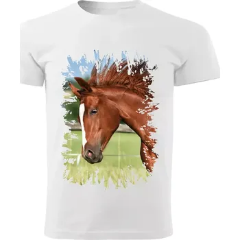 Pánské tričko Pánské tričko s koněm , kůň vzor 452 bílé 4XL (Pánské trička s koňskou hlavou , koněm , koňmi , kůň)