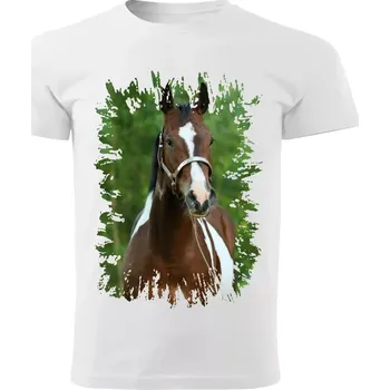 Pánské tričko Pánské tričko s koněm , kůň vzor 458 bílé 5XL (Pánské trička s koňskou hlavou , koněm , koňmi , kůň)