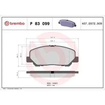Brzdová destička BREMBO Sada brzdových doštiček P83 099
